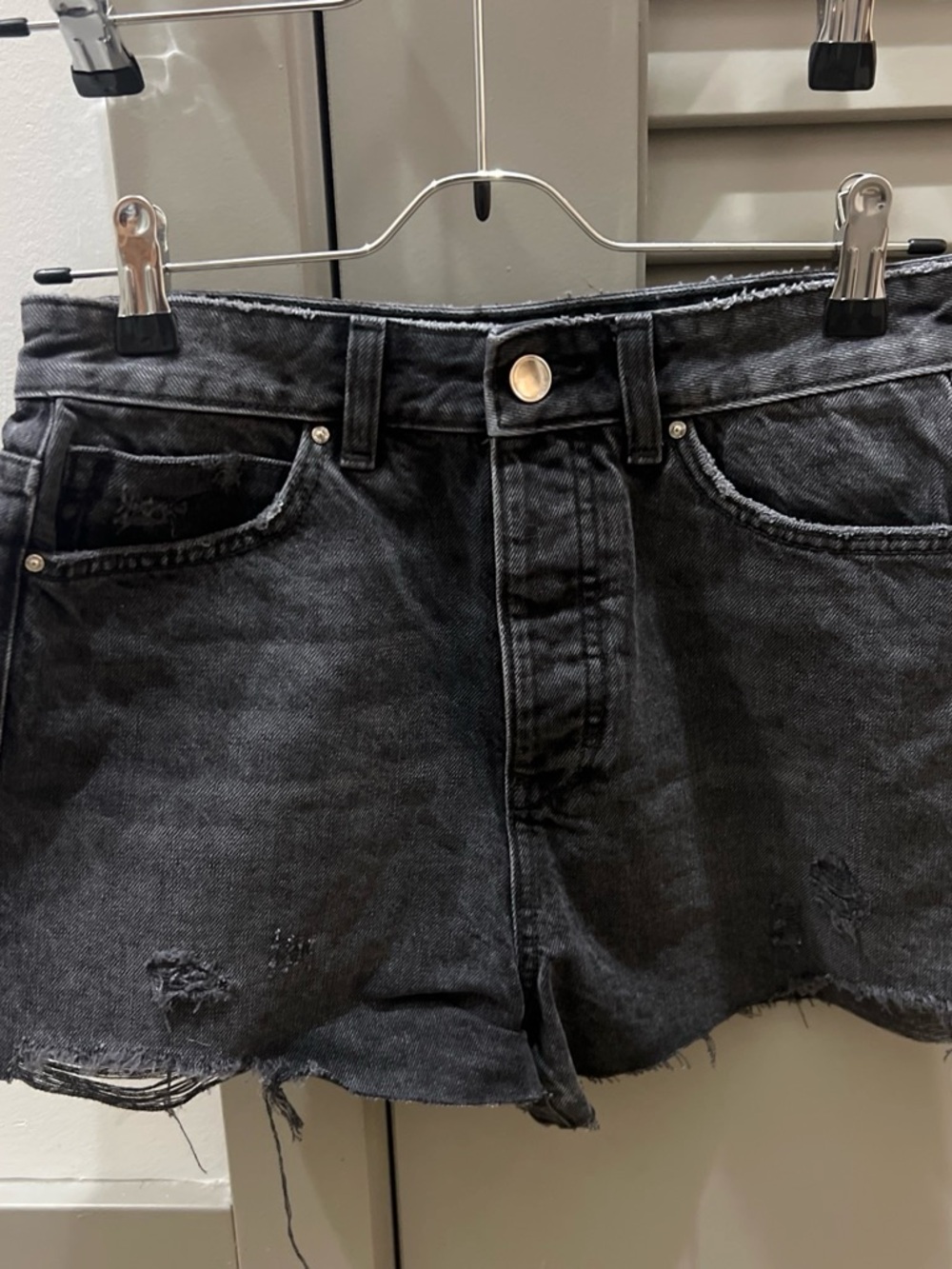 Zara Black Distressed Denim Shorts